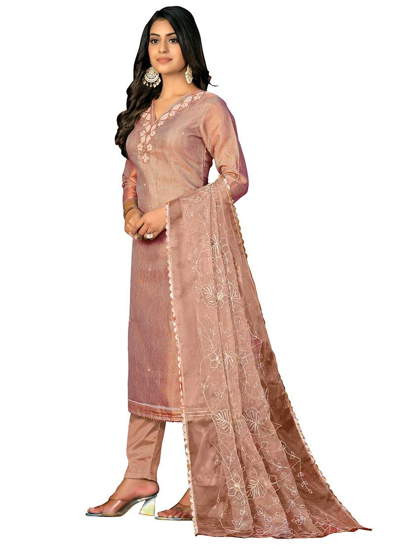 Women Solid With Work Unstitched Suit Set - 22429764 -  Standard Image - 1