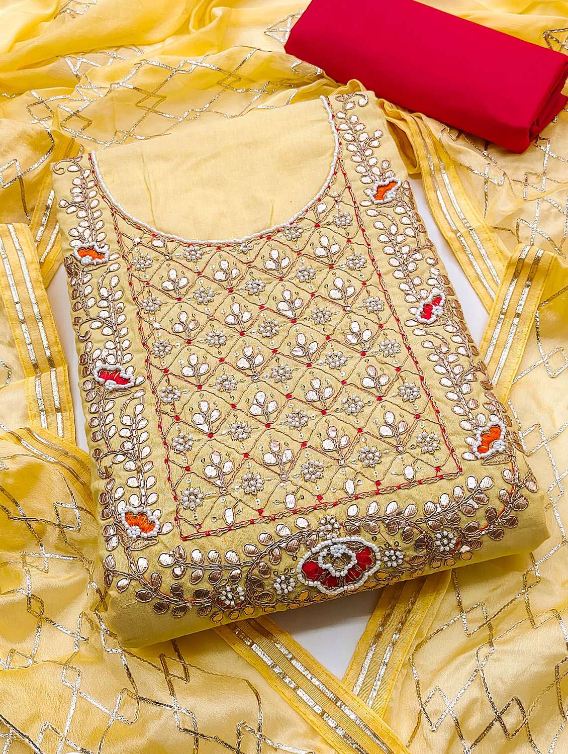 women solid with work unstitched suit set - 22429814 -  Standard Image - 1