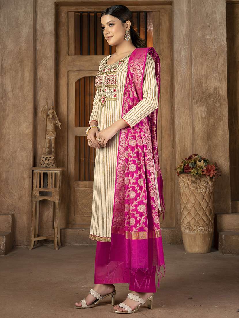 women striped unstitched suit set - 22429832 -  Standard Image - 1