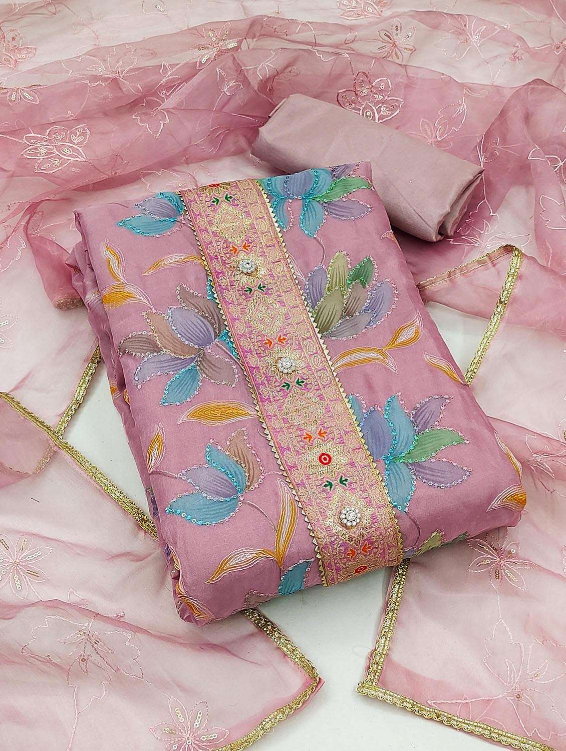 women floral printed unstitched suit set