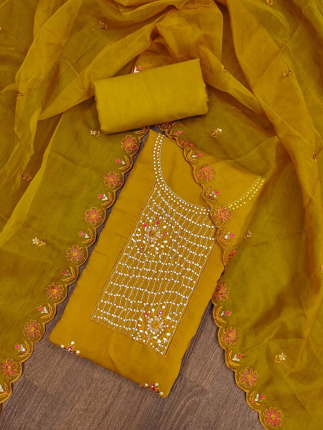 women solid with work unstitched suit set - 22430069 -  Standard Image - 1