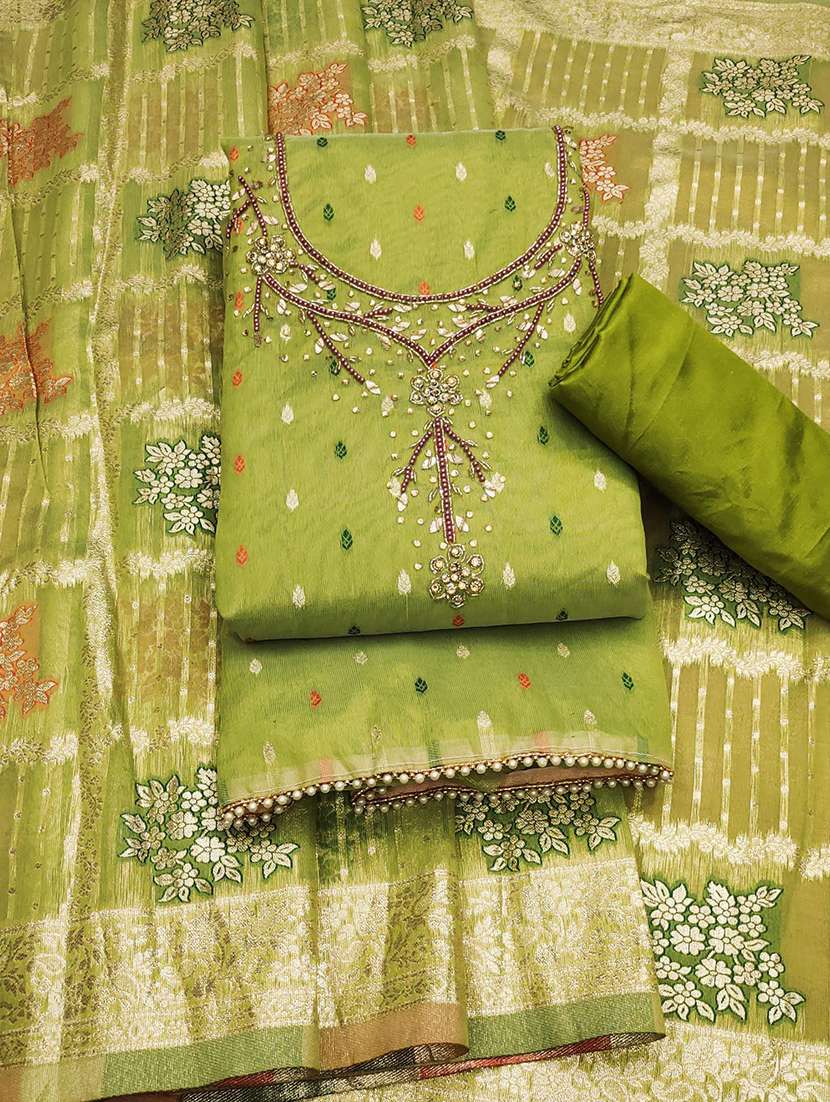 green silk blend unstitched suit - 22430071 -  Standard Image - 1