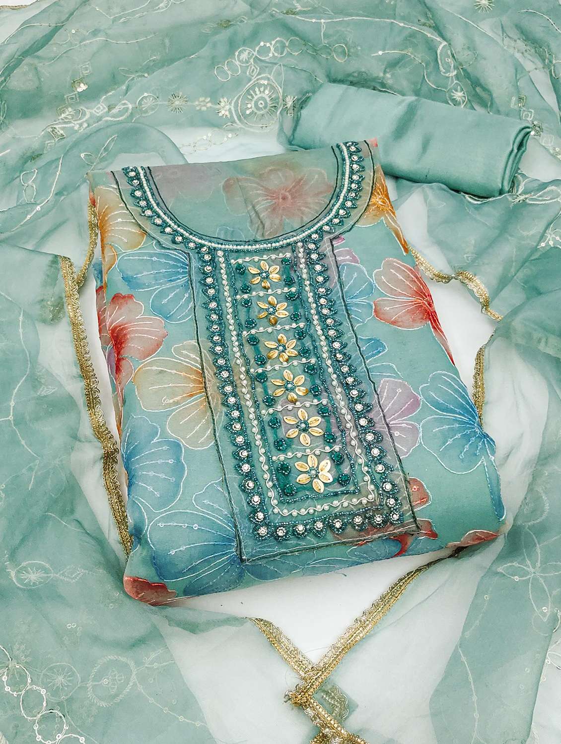 women floral printed unstitched suit set