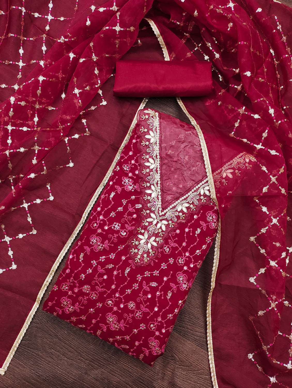 women solid with work unstitched suit set - 22430234 -  Standard Image - 1