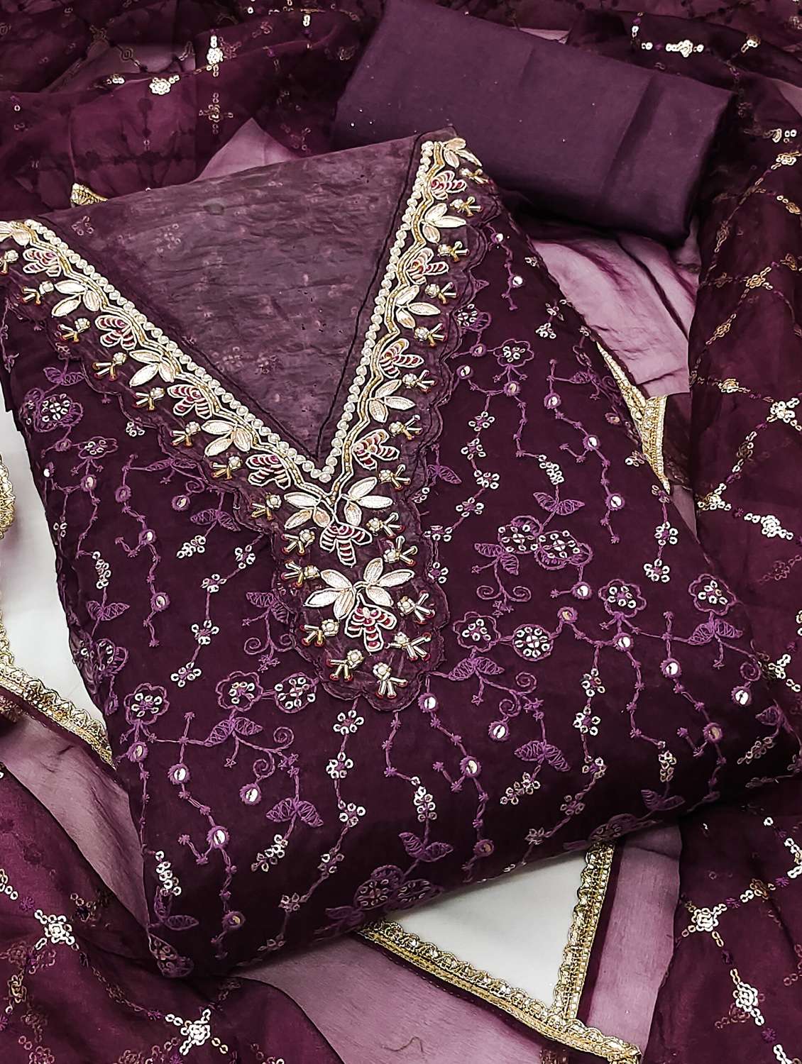 women solid with work unstitched suit set - 22430235 -  Standard Image - 1