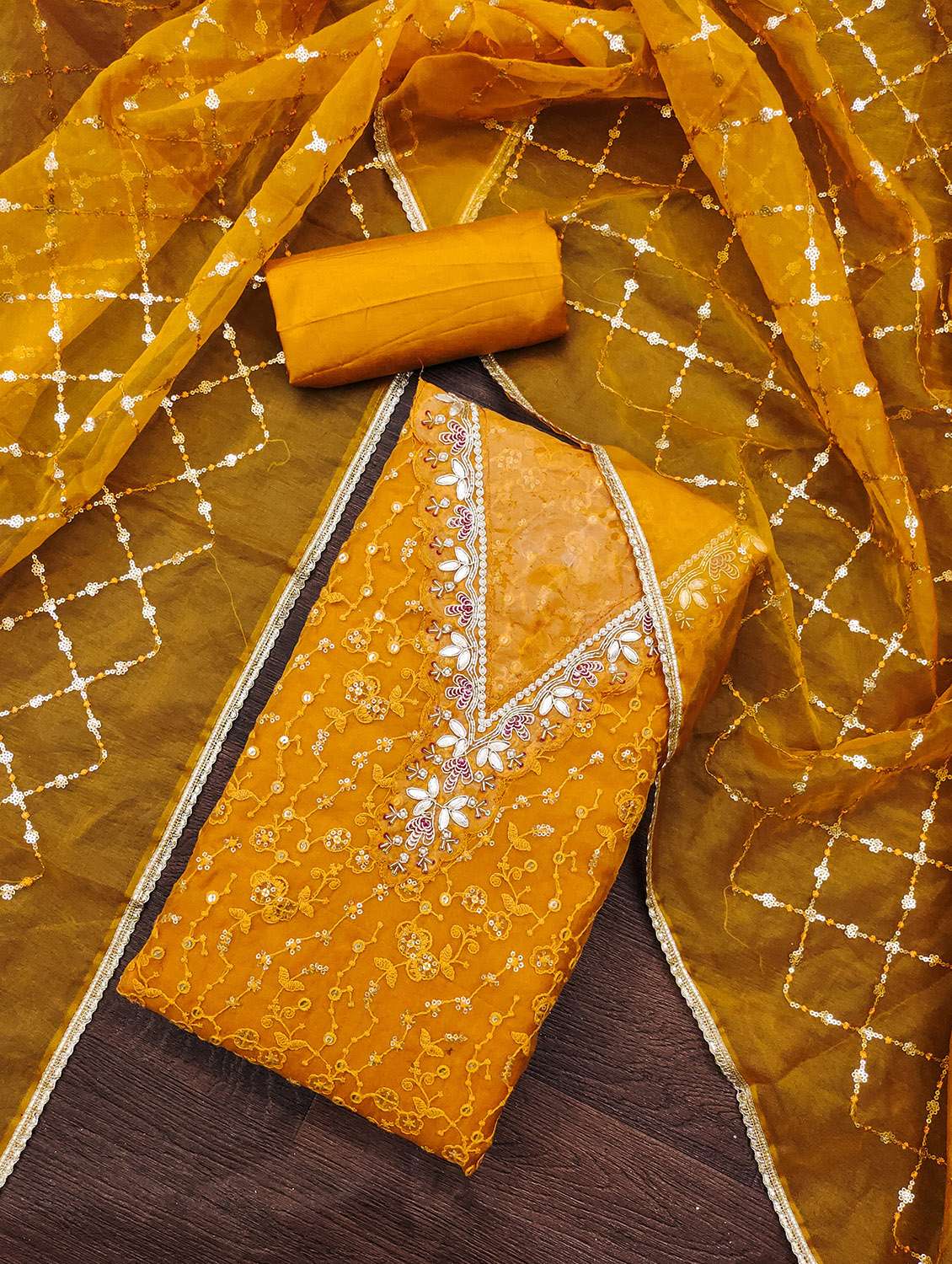 women solid with work unstitched suit set - 22430236 -  Standard Image - 1