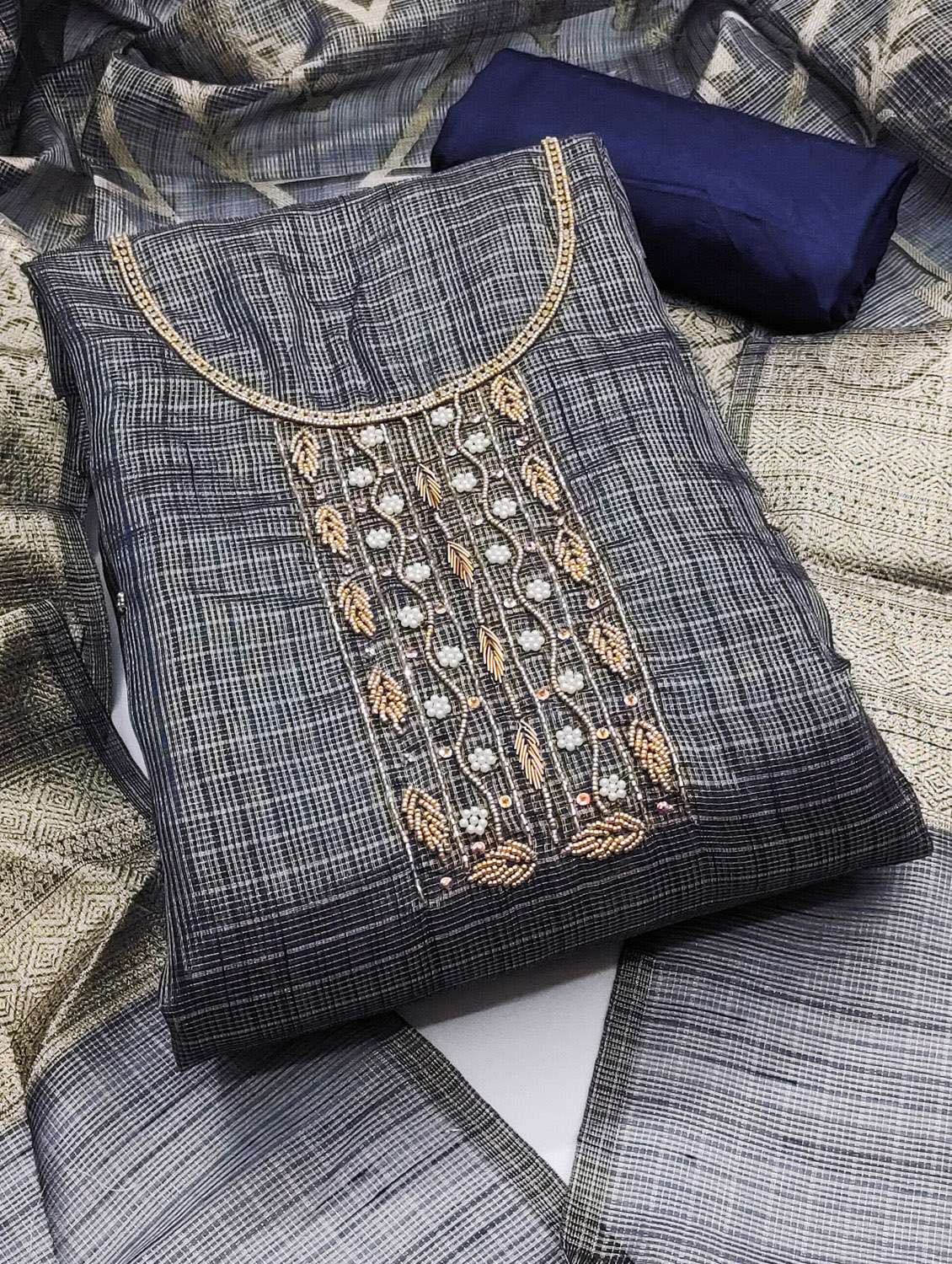 Women Checkered Unstitched Suit Set - 22430245 -  Standard Image - 1