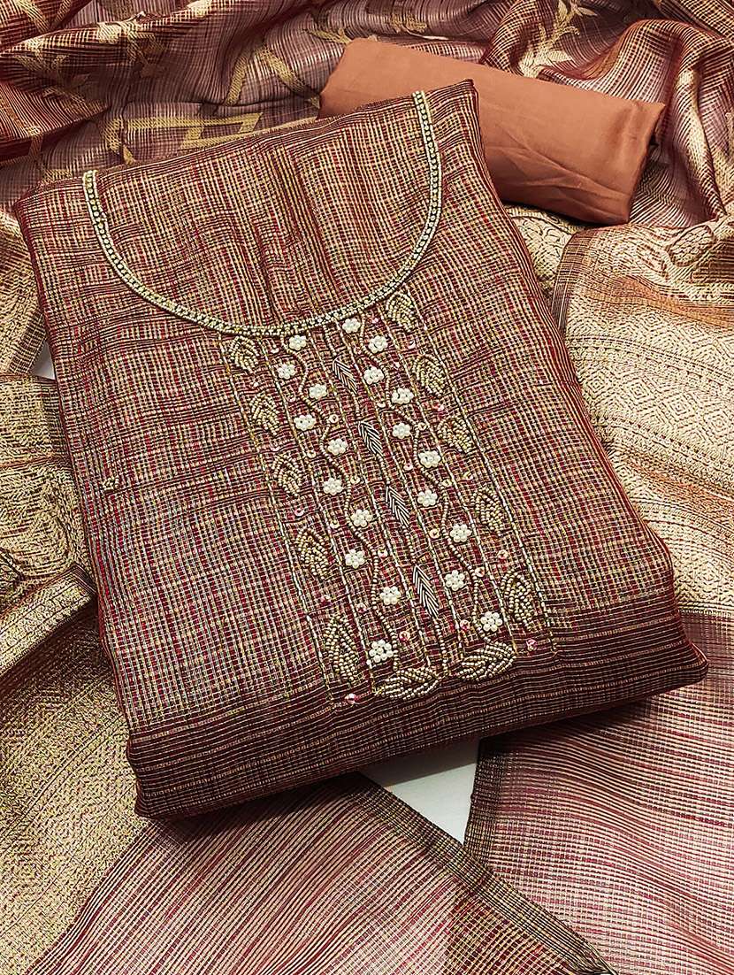 women checkered unstitched suit set - 22430247 -  Standard Image - 1