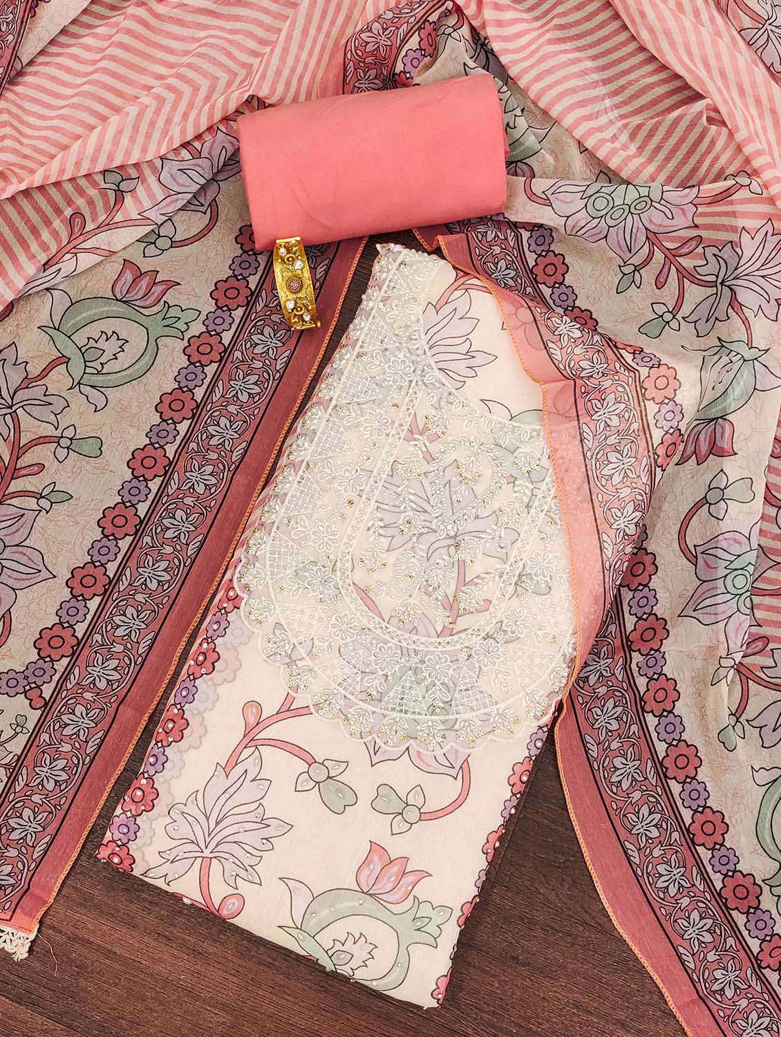 women floral printed unstitched suit set