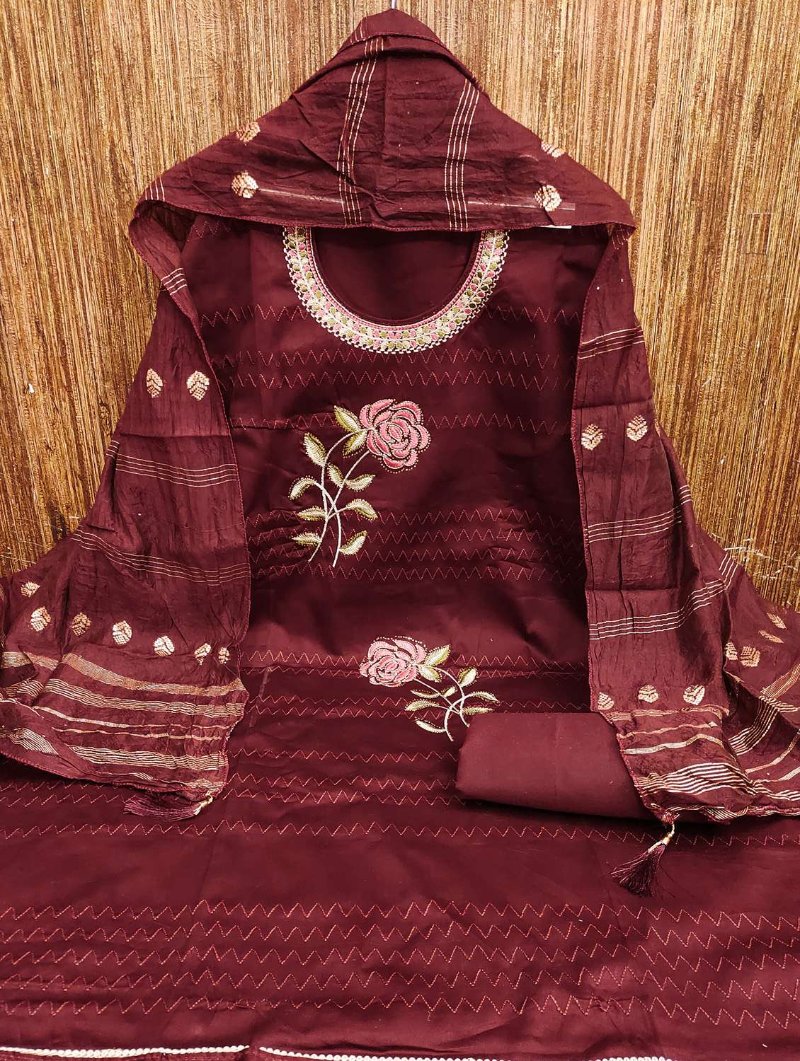 women solid with work unstitched suit set - 22430418 -  Standard Image - 1