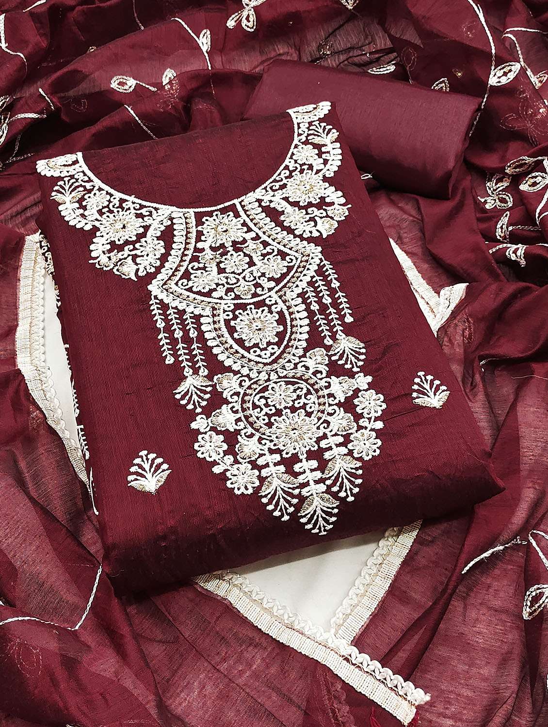 women solid with work unstitched suit set