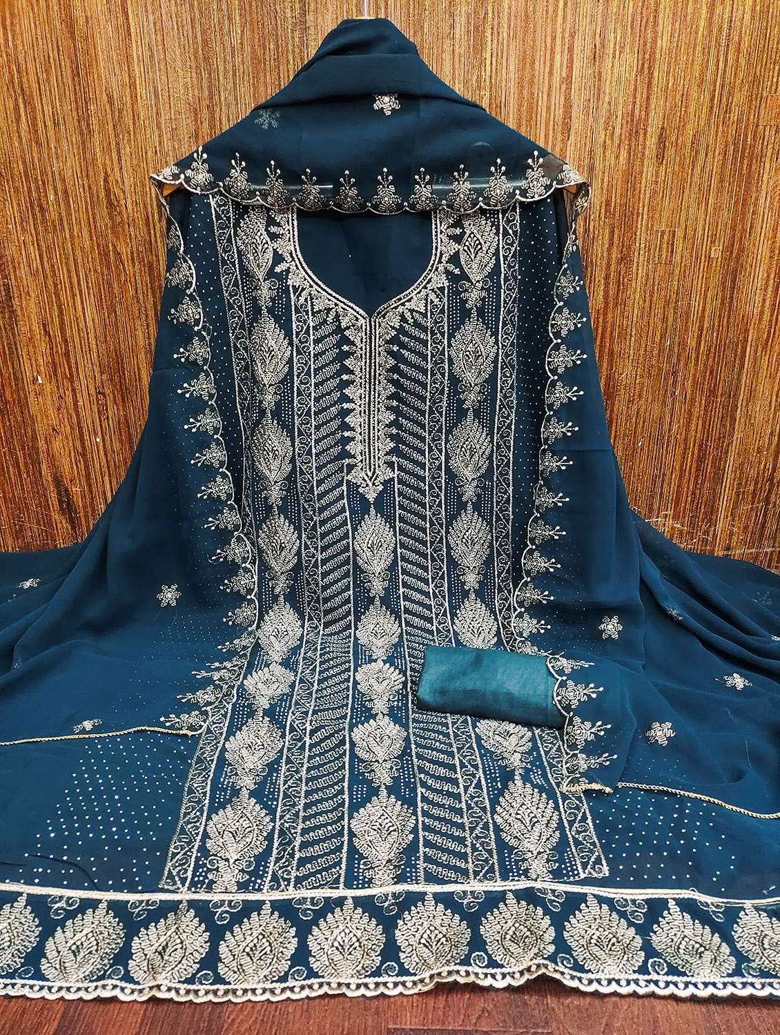 women solid with work unstitched suit set - 22430804 -  Standard Image - 1