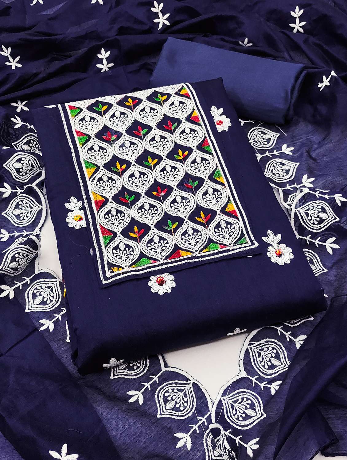 women solid with work unstitched suit set