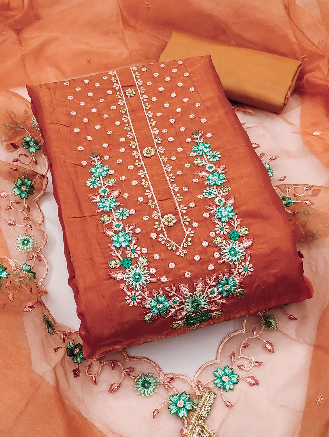 women solid with work unstitched suit set - 22430896 -  Standard Image - 4