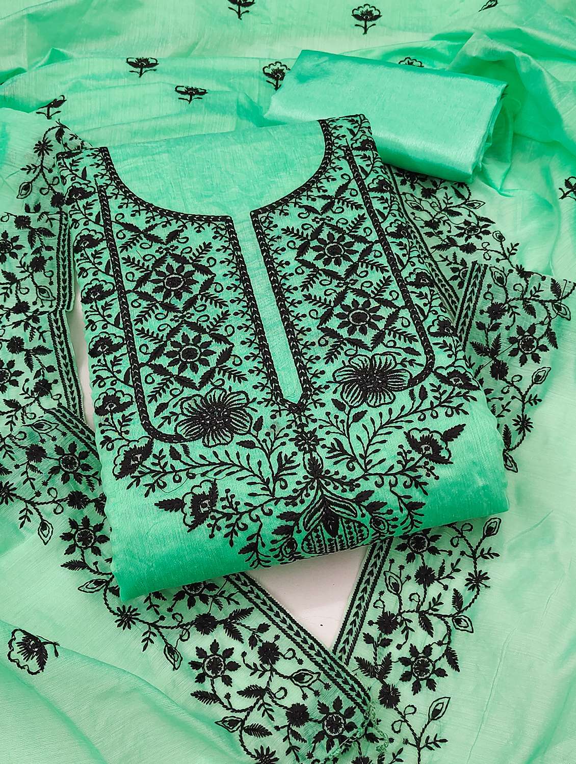 women solid with work unstitched suit set