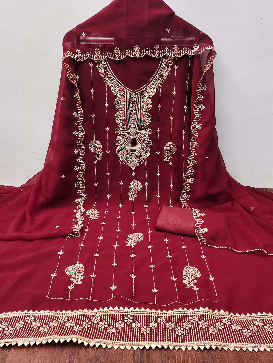 women solid with work unstitched suit set - 22431019 -  Standard Image - 1