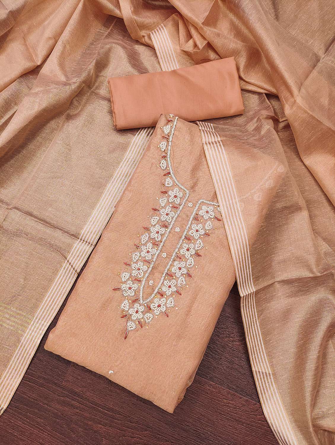 women solid with work unstitched suit set