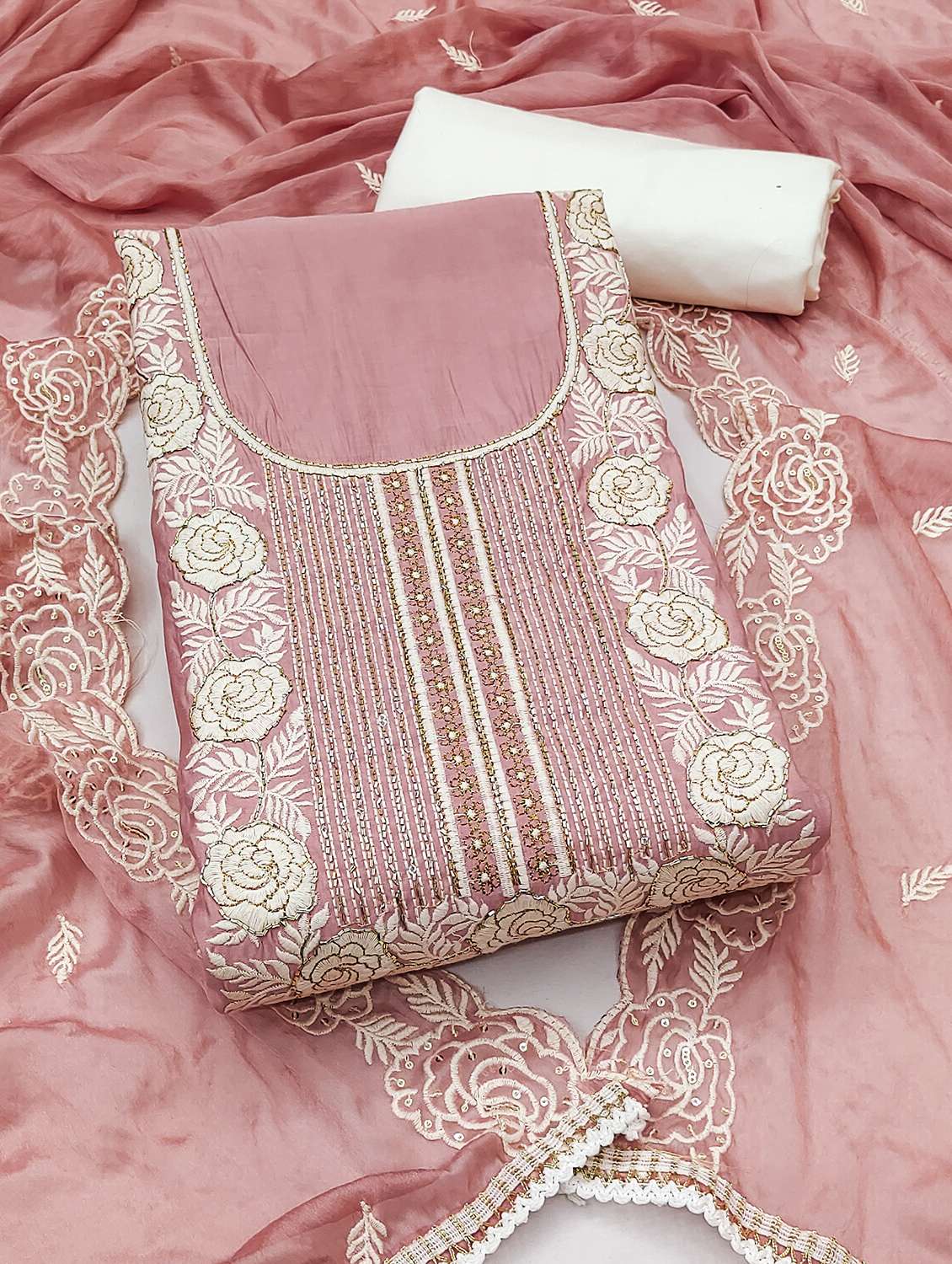 Women Solid With Work Unstitched Suit Set - 22431164 -  Standard Image - 1