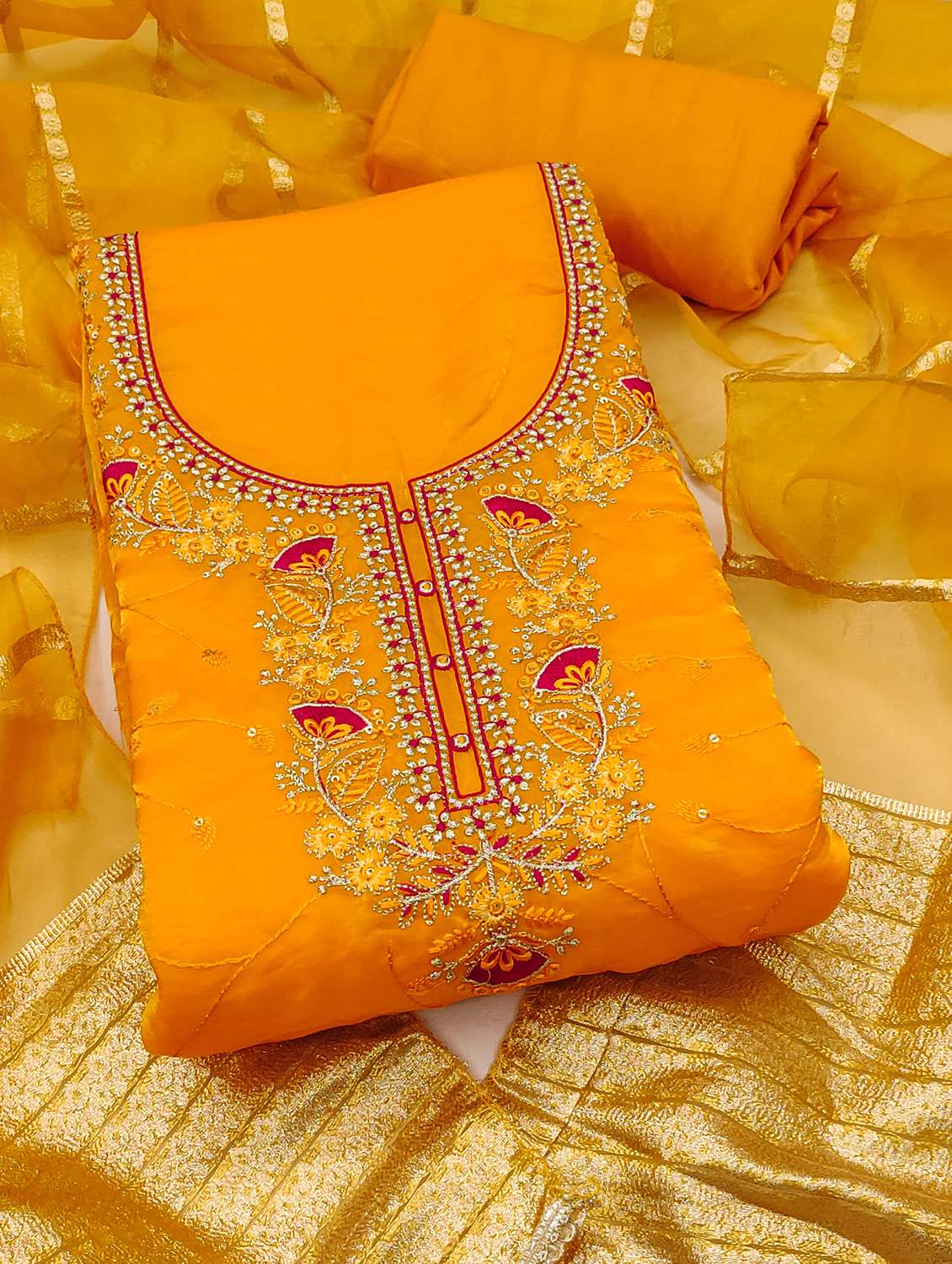 women solid with work unstitched suit set - 22431167 -  Standard Image - 4