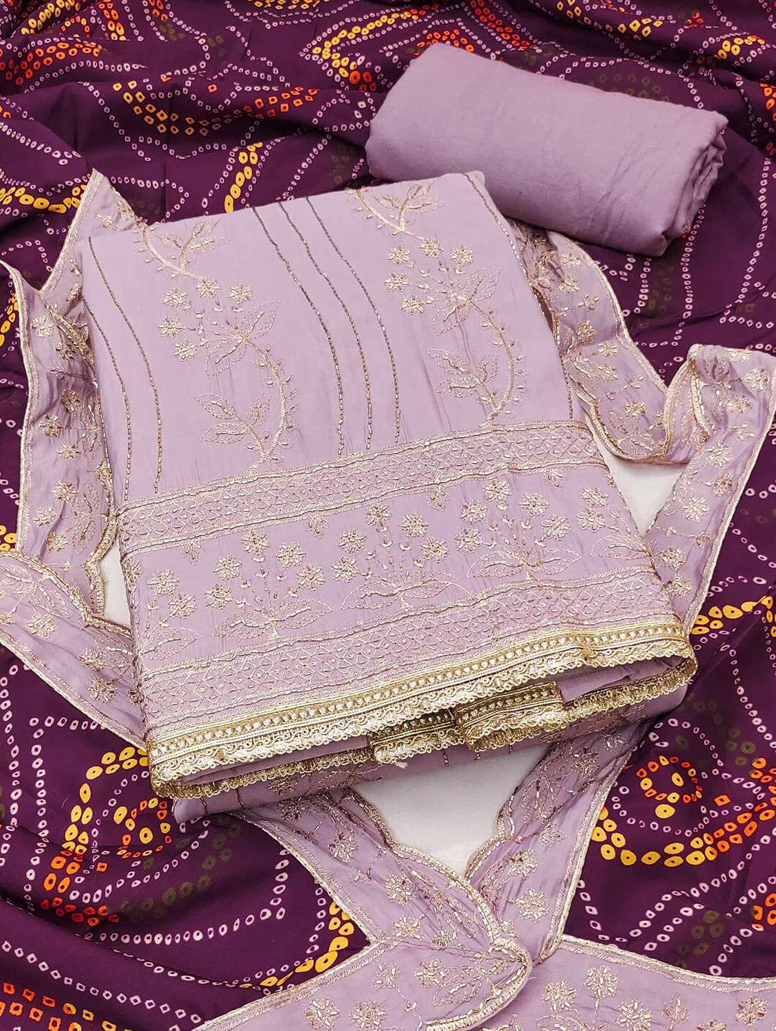 Women Solid With Work Unstitched Suit Set - 22431177 -  Standard Image - 1