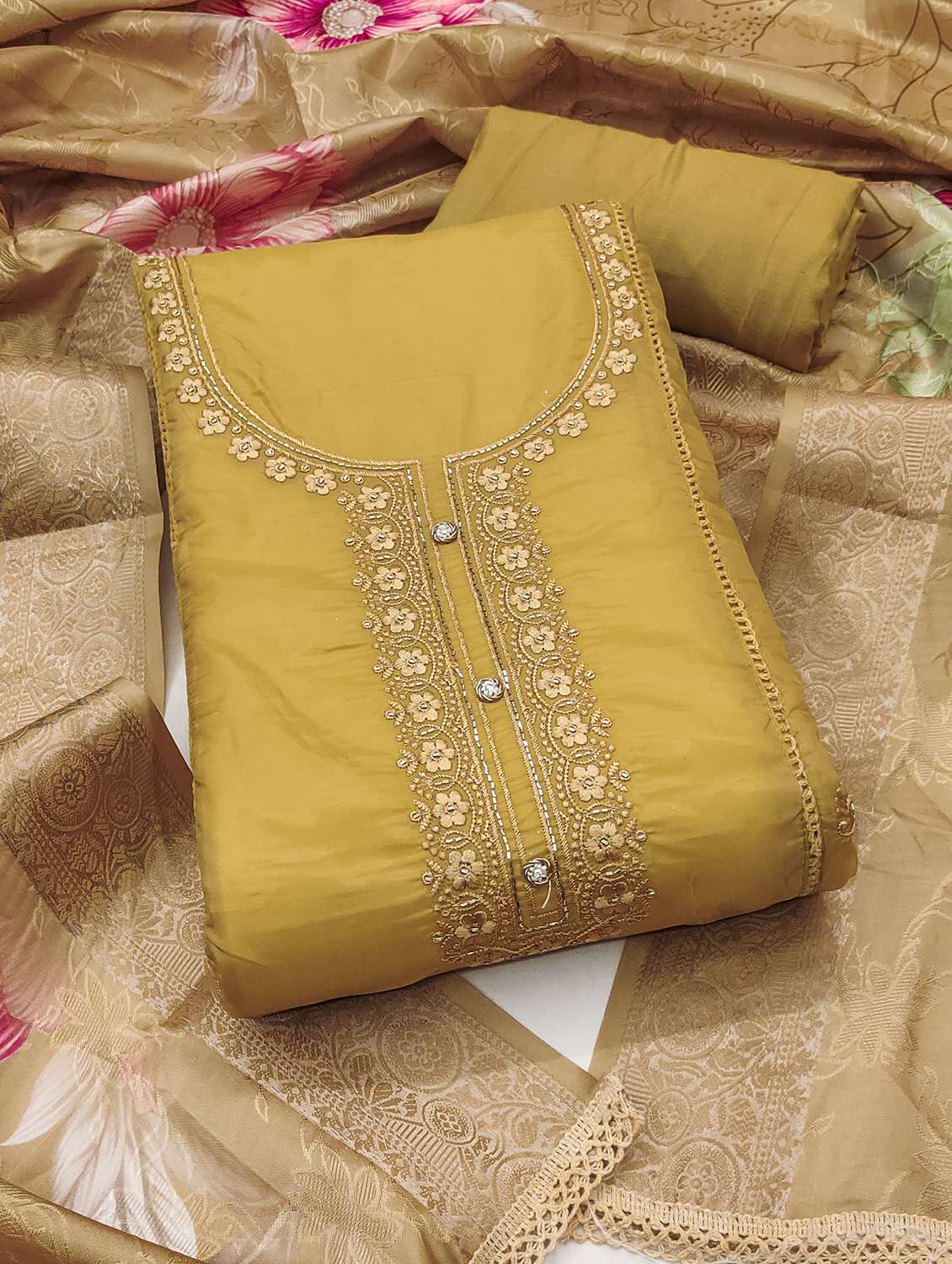 women solid with work unstitched suit set - 22431191 -  Standard Image - 1