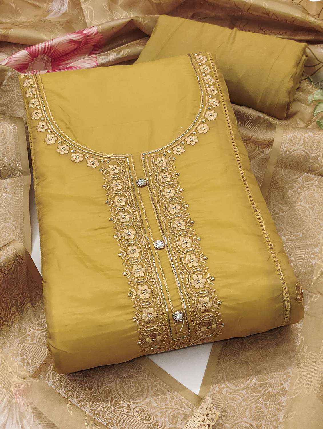 women solid with work unstitched suit set - 22431191 -  Standard Image - 4