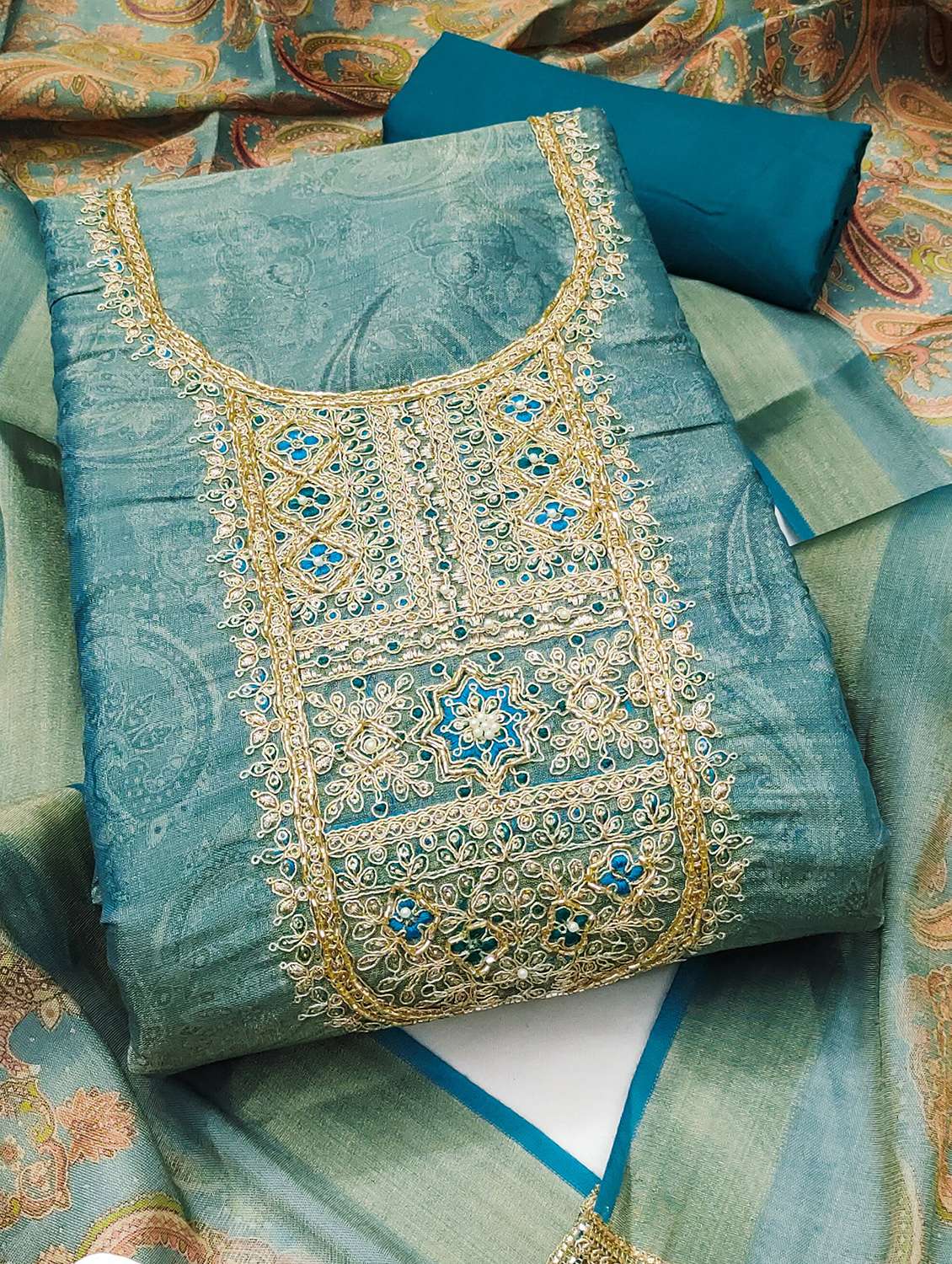 Women Paisley Embroidered Unstitched Suit Set - 22431487 -  Standard Image - 1