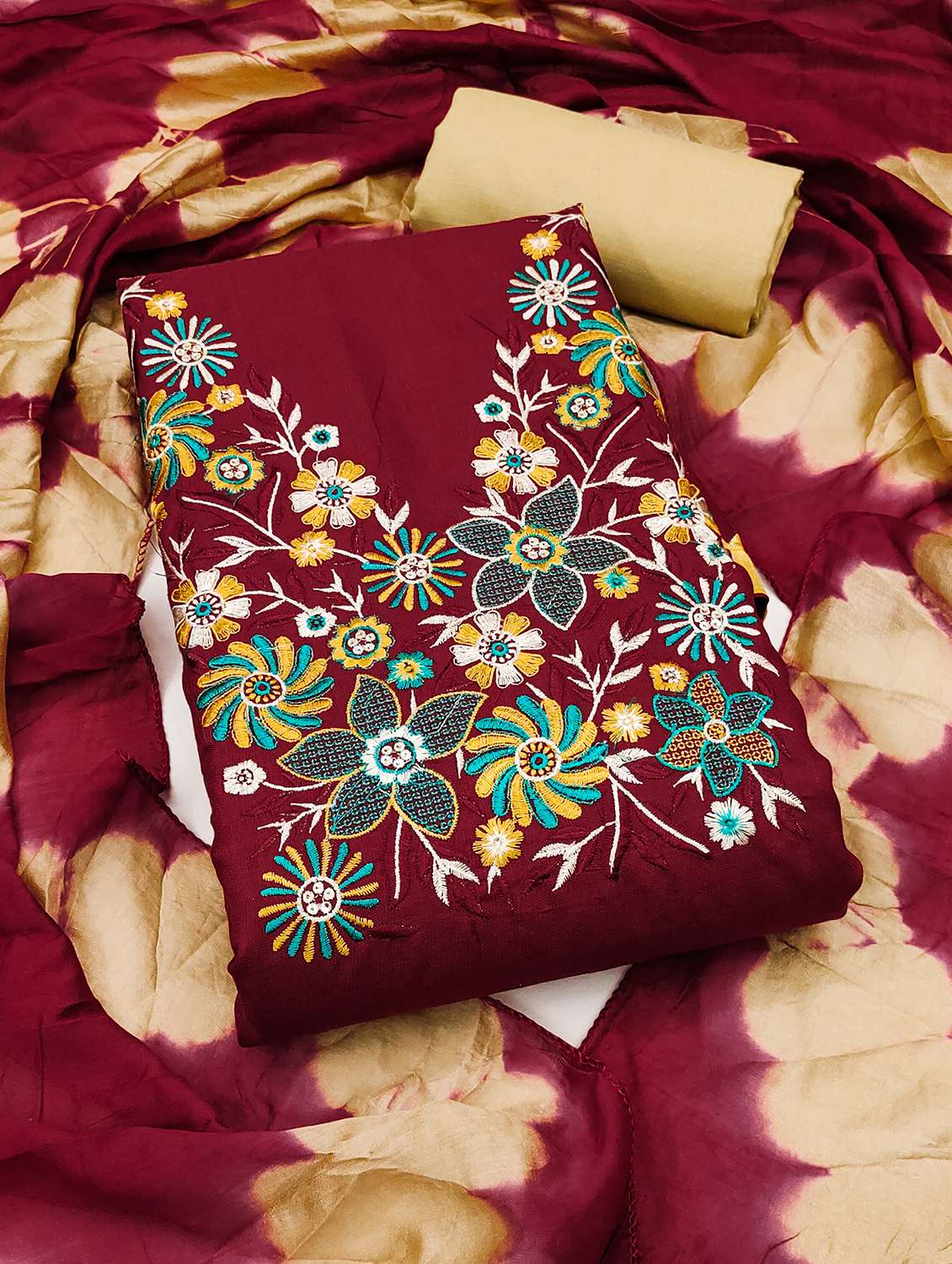 women solid with work unstitched suit set - 22431530 -  Standard Image - 1