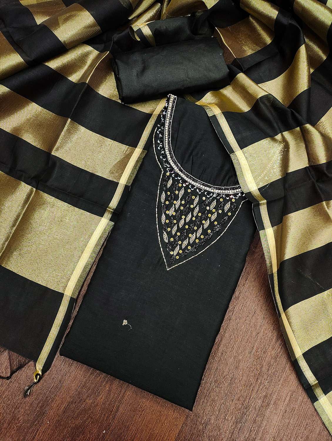 women solid with work unstitched suit set