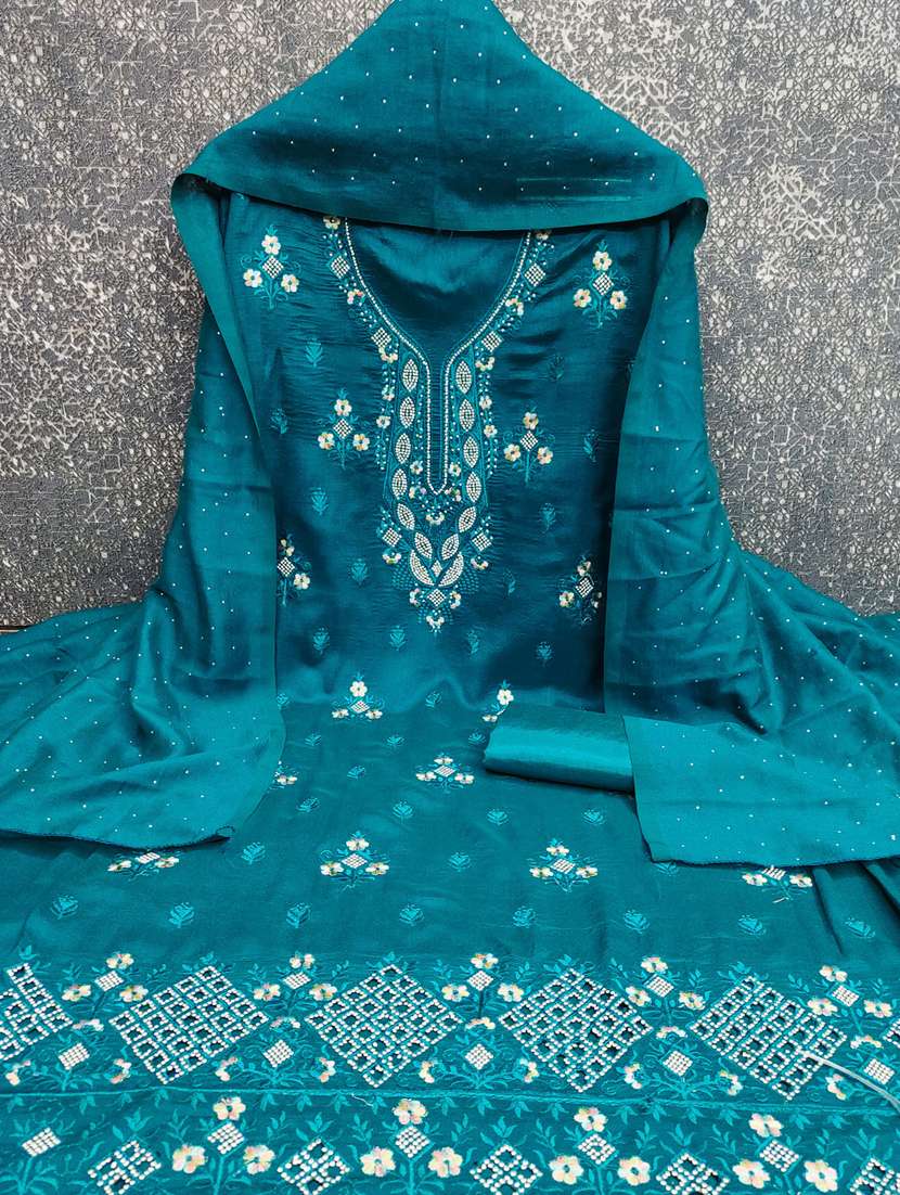 Women Solid With Work Unstitched Suit Set - 22431825 -  Standard Image - 1