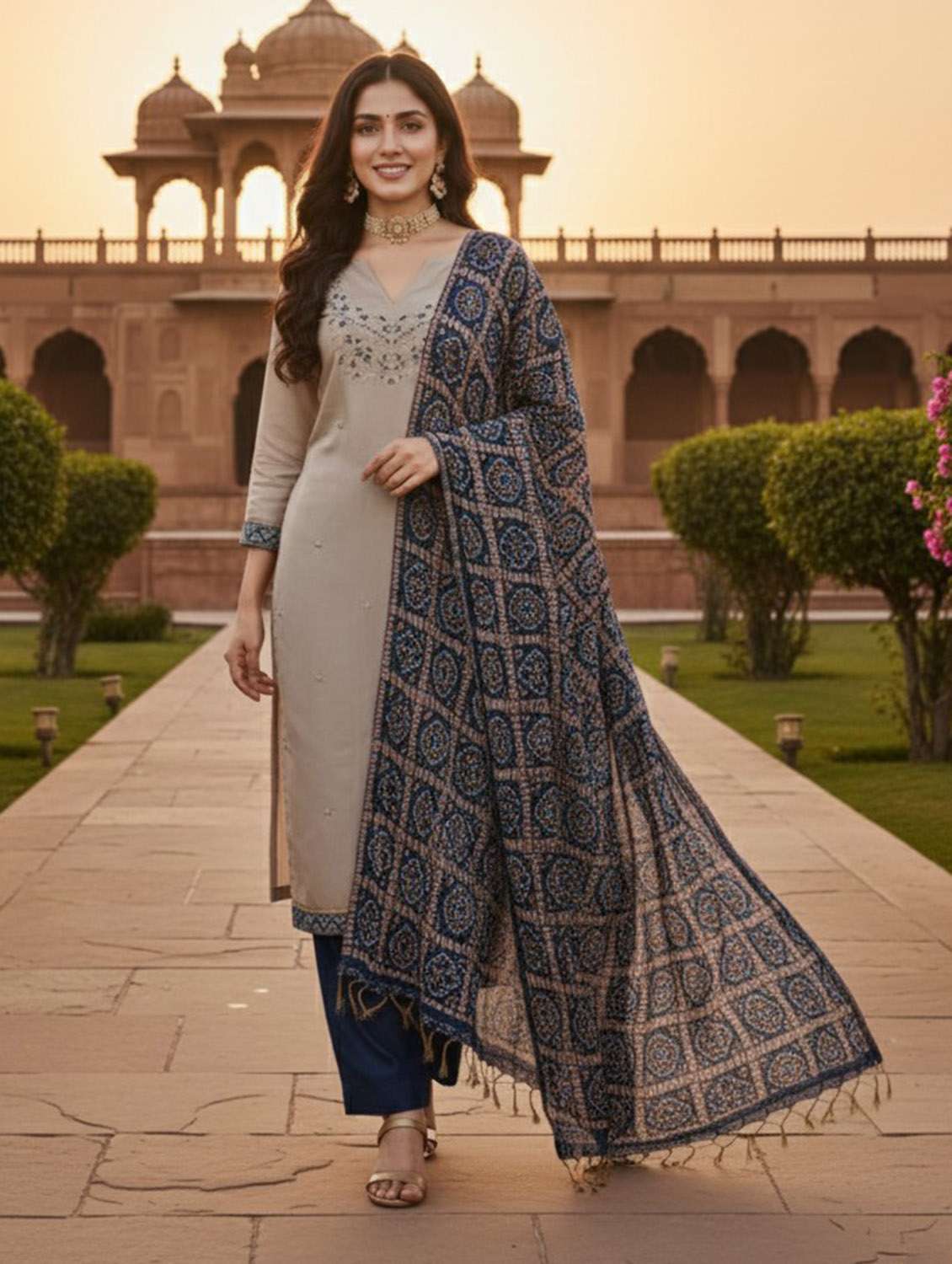 women solid with work unstitched suit set - 22431870 -  Standard Image - 1