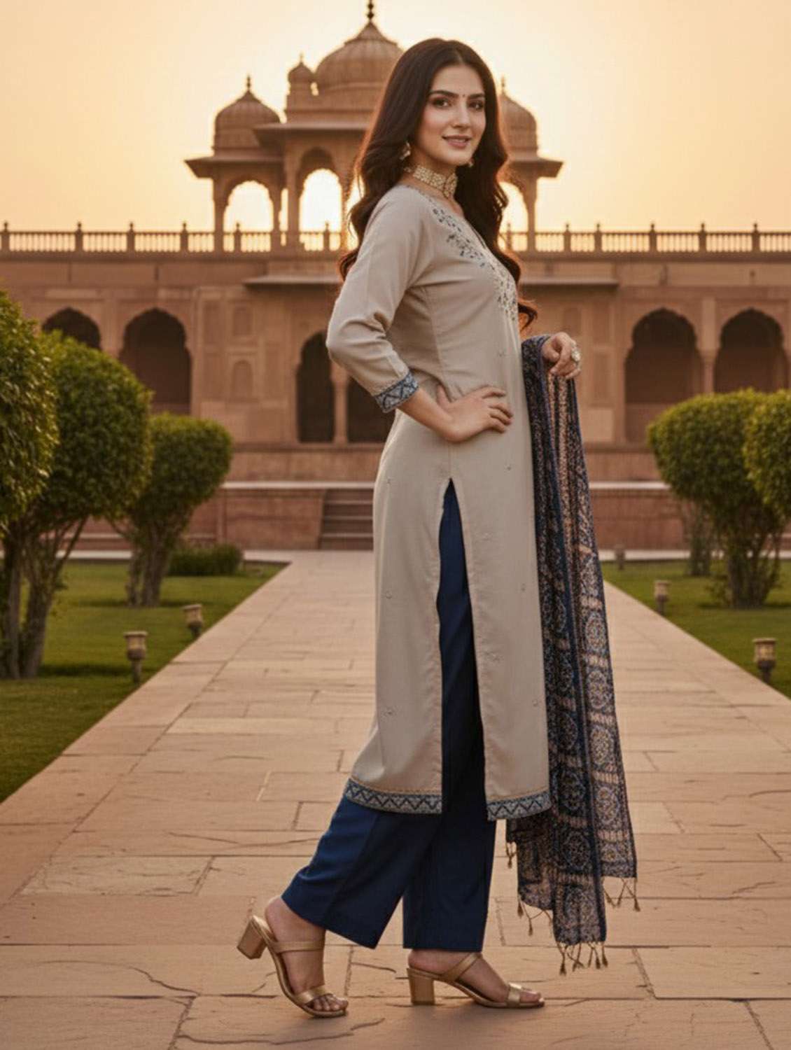 women solid with work unstitched suit set - 22431870 -  Standard Image - 4