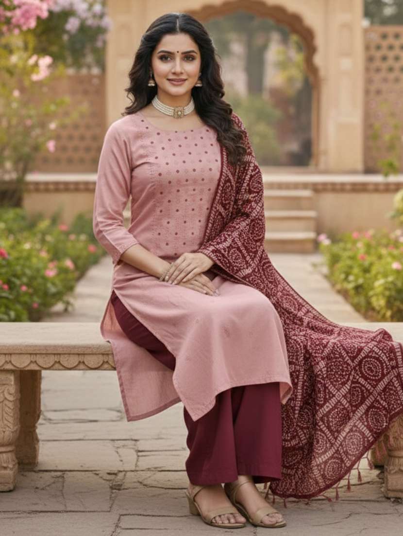 women solid with work unstitched suit set - 22431872 -  Standard Image - 4