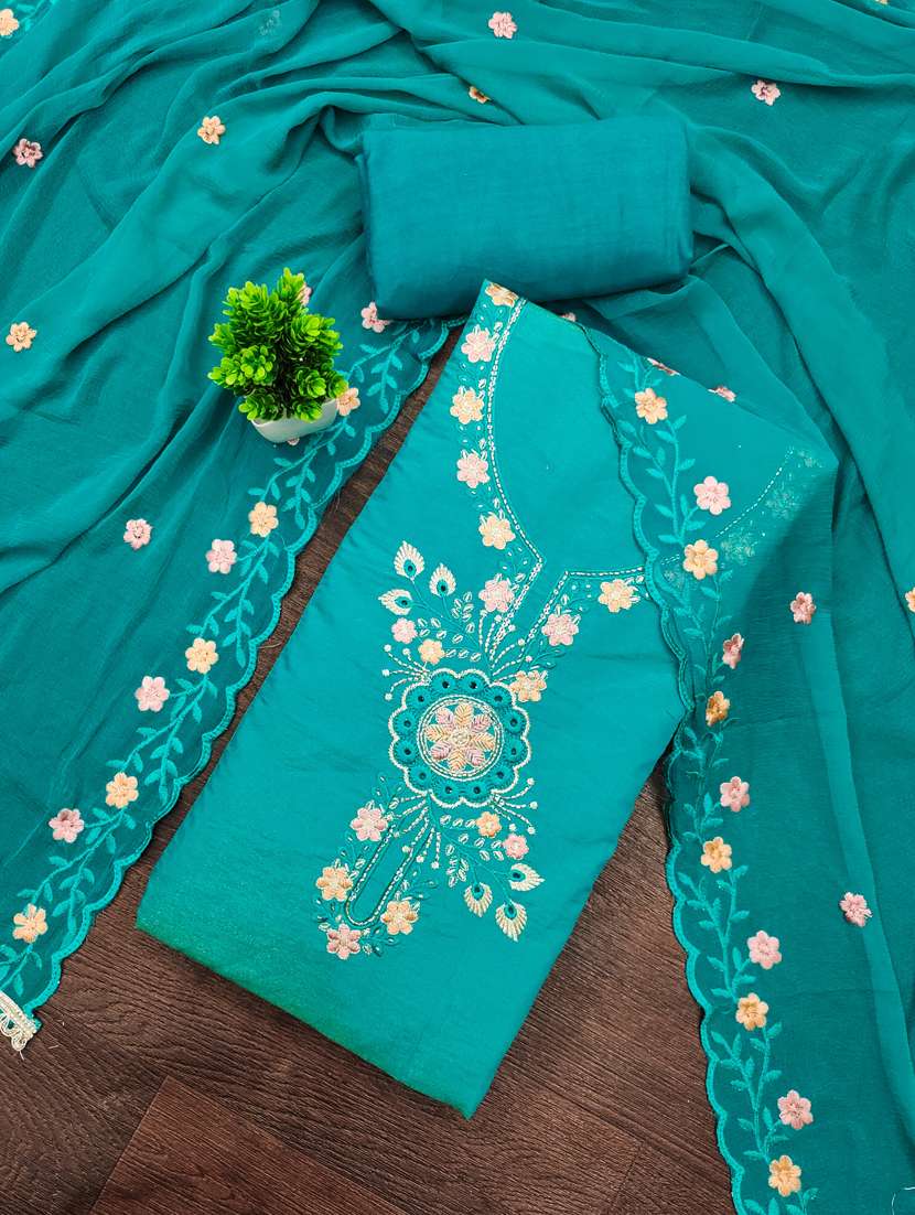Women Solid With Work Unstitched Suit Set - 22431998 -  Standard Image - 1