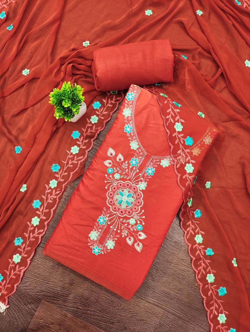 women solid with work unstitched suit set - 22431999 -  Standard Image - 1