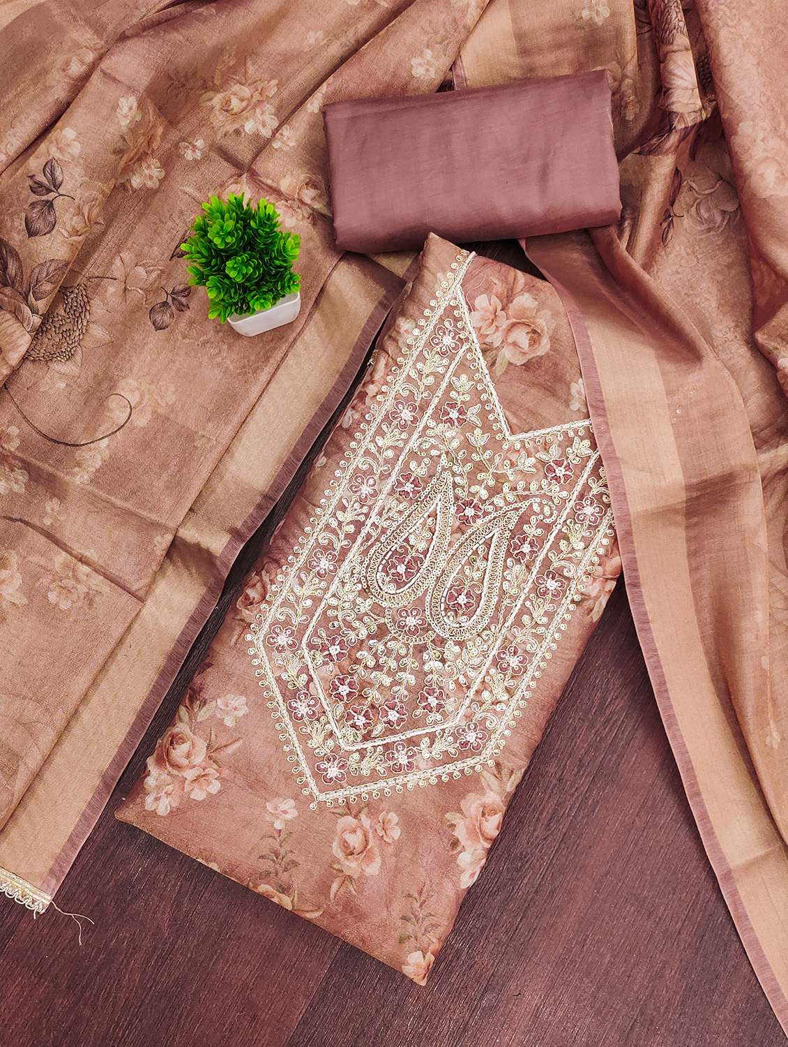 women floral printed unstitched suit set - 22432079 -  Standard Image - 1