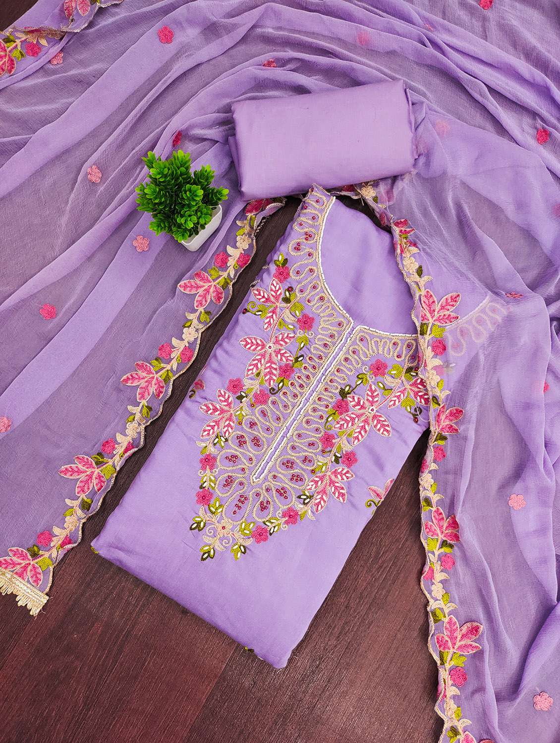 women solid with work unstitched suit set - 22432086 -  Standard Image - 1