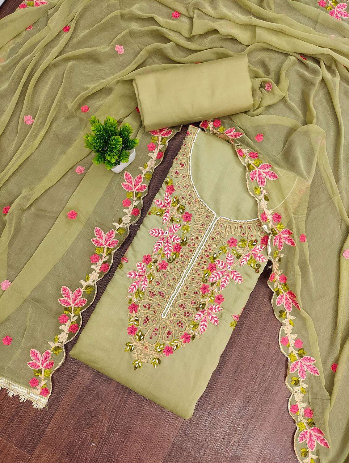 women solid with work unstitched suit set - 22432087 -  Standard Image - 1