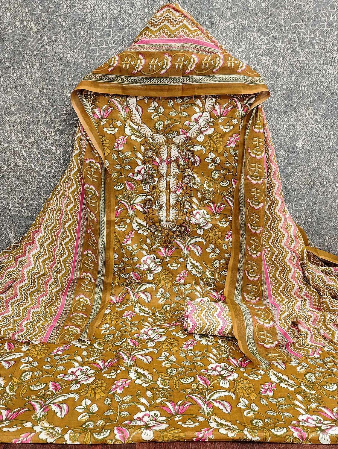 women floral printed unstitched suit set - 22432094 -  Standard Image - 1