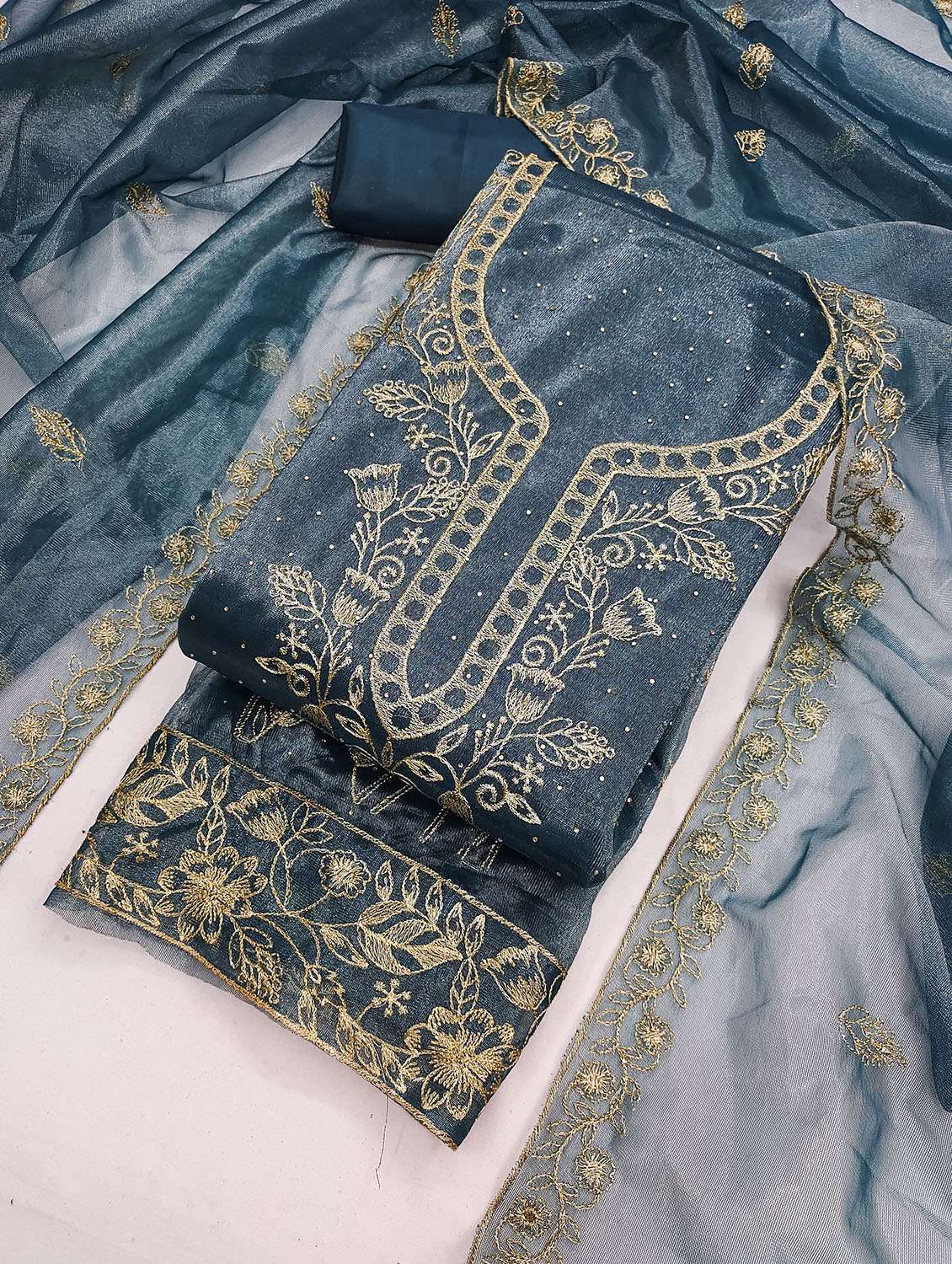 women solid with work unstitched suit set - 22432103 -  Standard Image - 1