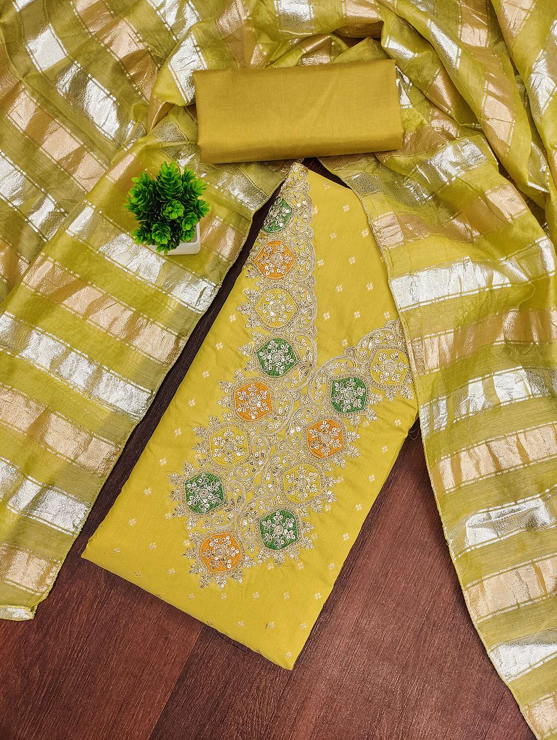 women self design embroidered unstitched suit set - 22432112 -  Standard Image - 1