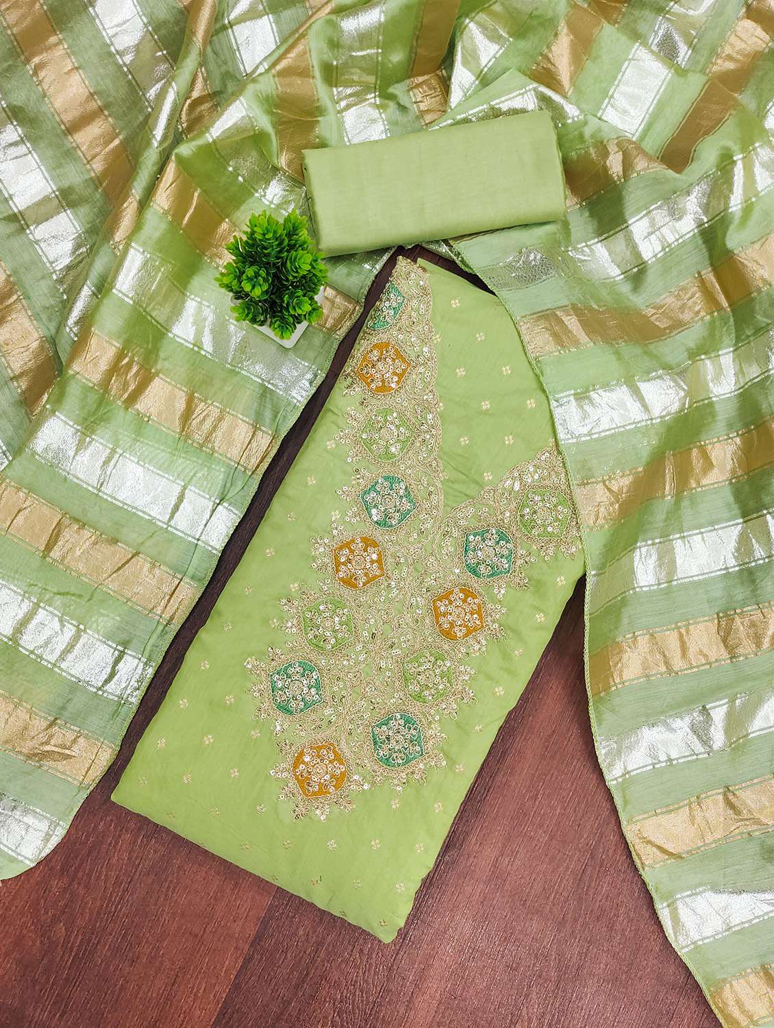 women self design embroidered unstitched suit set - 22432113 -  Standard Image - 1