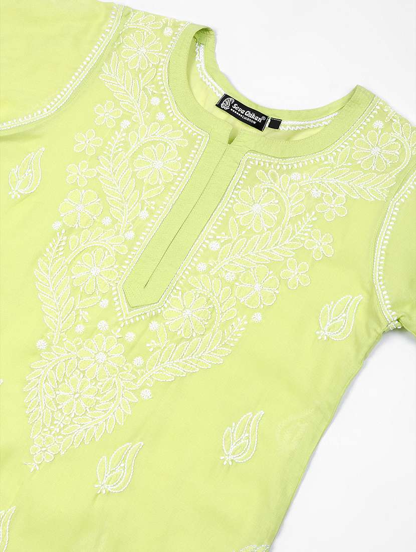 women chikankari three quarter sleeve kurta pant set - 22432121 -  Standard Image - 1