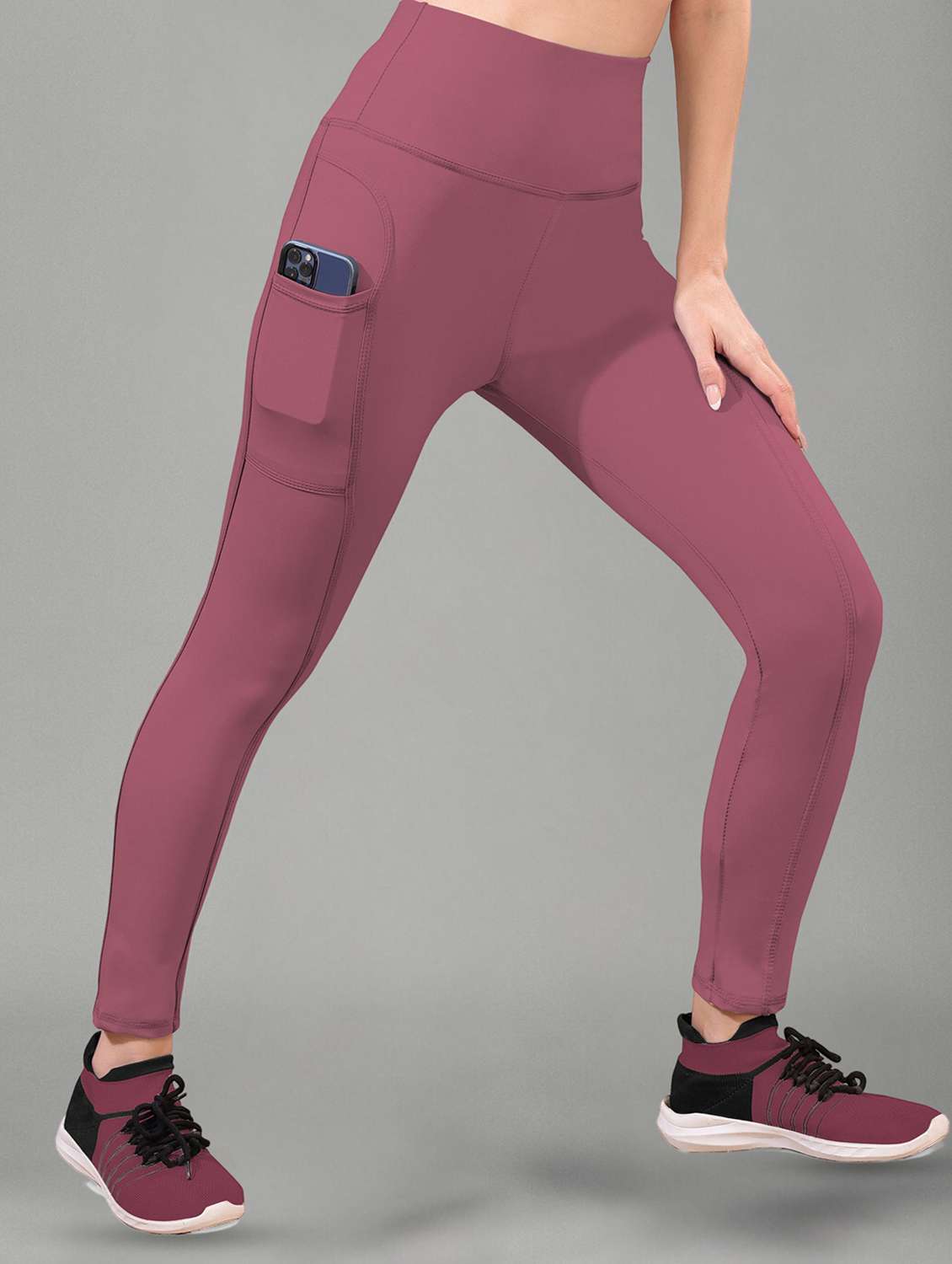 women solid high rise yoga pants
