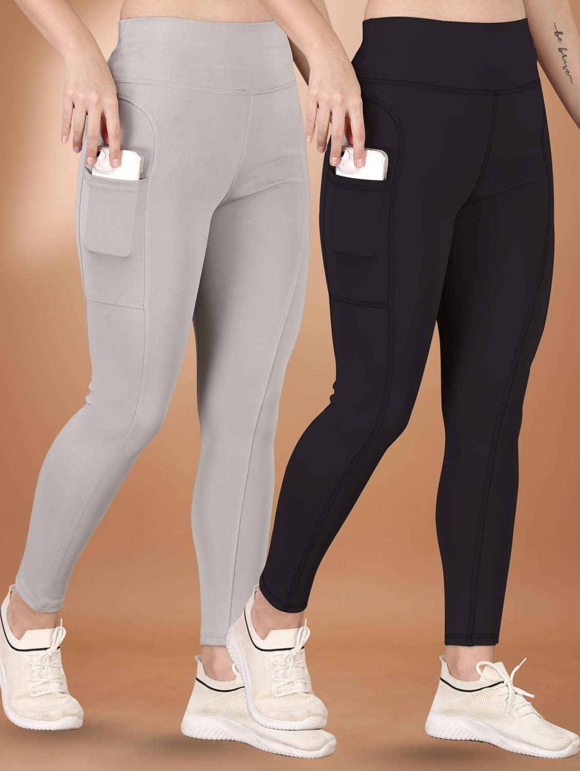 women pack of 2 solid yoga pants 
