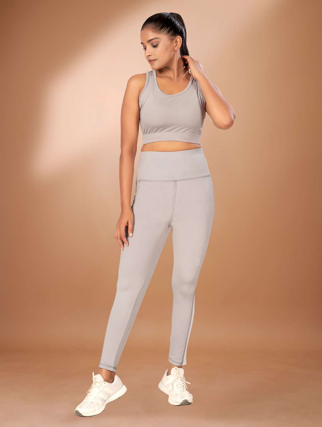 grey polyester sleeveless active wear set - 22432560 -  Standard Image - 1