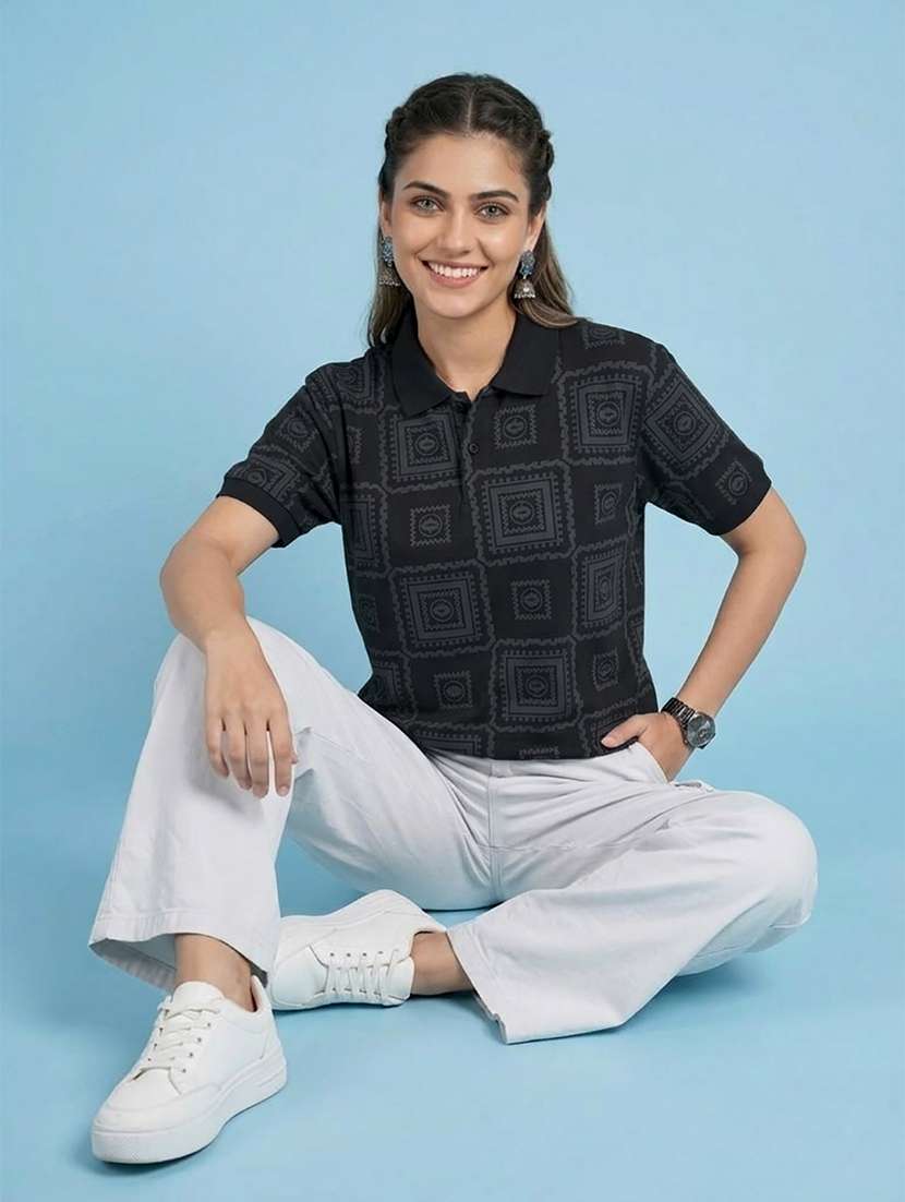 women printed short sleeve polo t-shirt - 22432797 -  Standard Image - 4