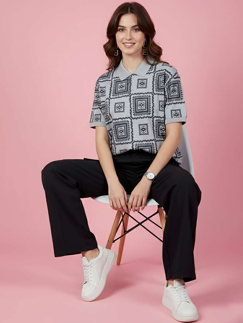 women printed short sleeve oversized polo t-shirt - 22432799 -  Standard Image - 4