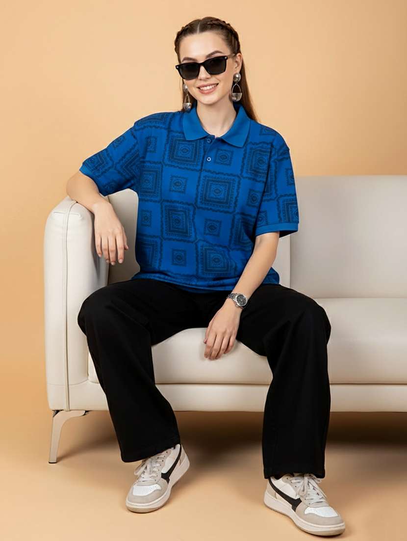 women printed short sleeve oversized polo t-shirt - 22432800 -  Standard Image - 4