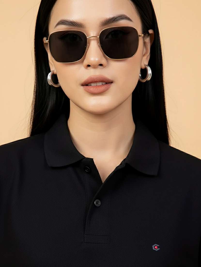 women solid short sleeve oversized polo t-shirt - 22432804 -  Standard Image - 1